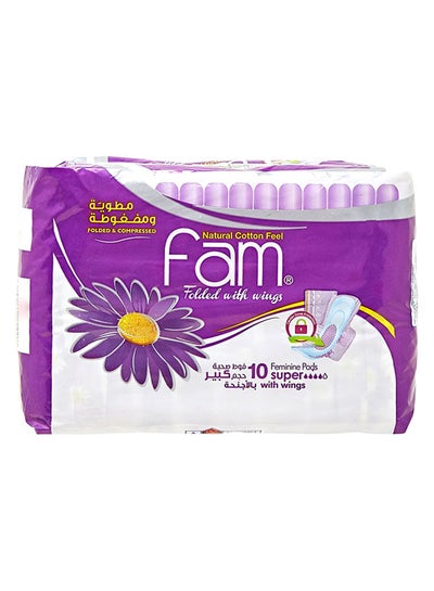 Buy Pack Of 10 Super Folded Pads With Wings White/Purple in Saudi Arabia