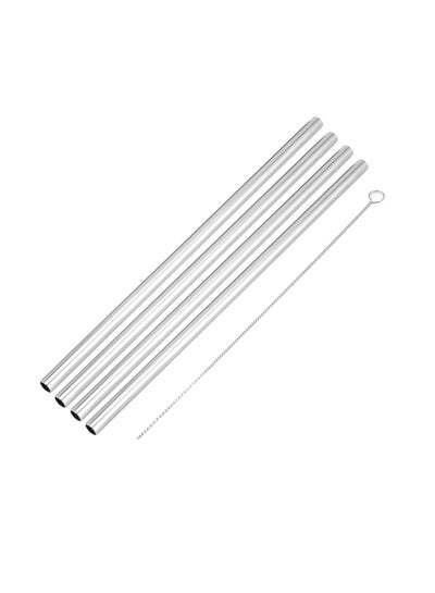 Buy 4-Piece Stainless Steel Straw Set Silver 240x8mm in UAE