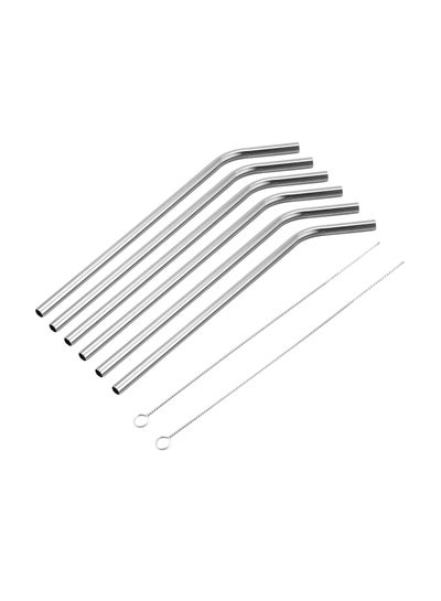 Buy 6-Piece Stainless Steel Straw Set Silver 245x8centimeter in UAE