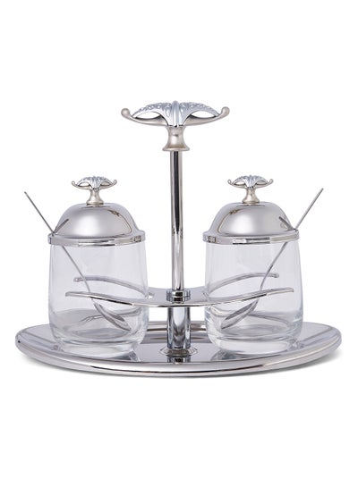 Buy Double Jam Dish With Holder Clear/Silver in UAE