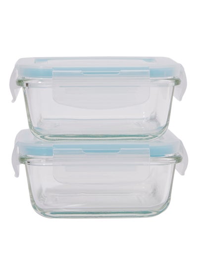 Buy Boro Pro 2-Piece Square Food Storage Container Set With Lid Blue/Clear 340ml in UAE