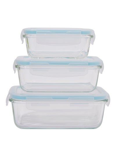 Buy Boro Pro 3-Piece Rectangular Food Storage Container Set with Lid Blue/Clear 330ml in UAE