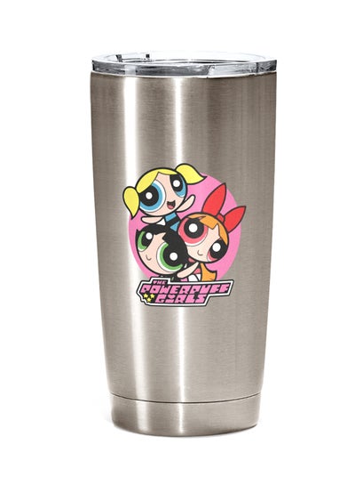 Buy Stainless Steel Travel Tumbler With Acrylic Lid Power Puff Girls Classic Cartoon Silver 20ounce in UAE