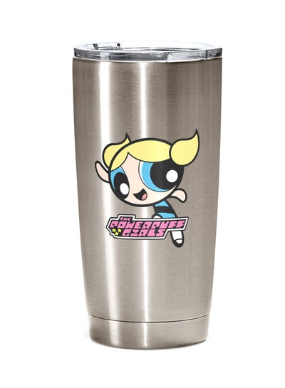 Buy Stainless Steel Travel Tumbler With Acrylic Lid Power Puff Girls Blue Silver 20ounce in UAE