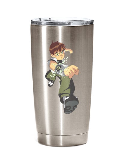 Buy Stainless Steel Travel Tumbler With Acrylic Lid Ben 10 Kid Running Silver 20ounce in UAE