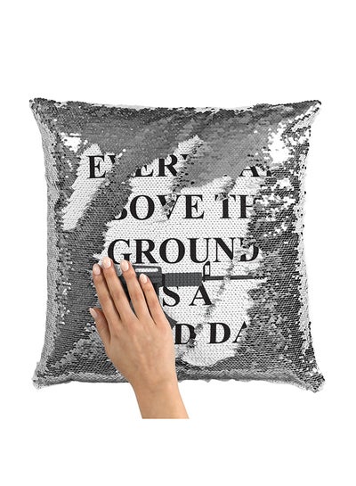 Buy Gun Style Tony Montana Sequin Throw Pillow With Stuffing Grey/White 16x16inch in UAE