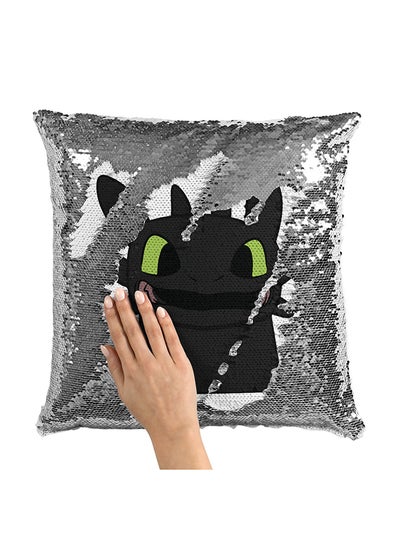 Buy Toothless Cute Sequin Throw Pillow With Stuffing Multicolour 16x16inch in UAE