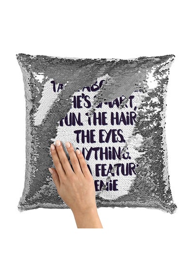 Buy Aladding Quote Genie Quote Sequin Throw Pillow With Stuffing Polyester Grey/White 16x16inch in UAE