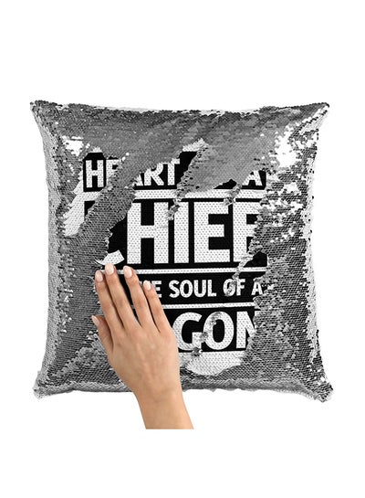 Buy Hiccup Quote Sequin Throw Pillow With Stuffing Multicolour 16x16inch in Saudi Arabia