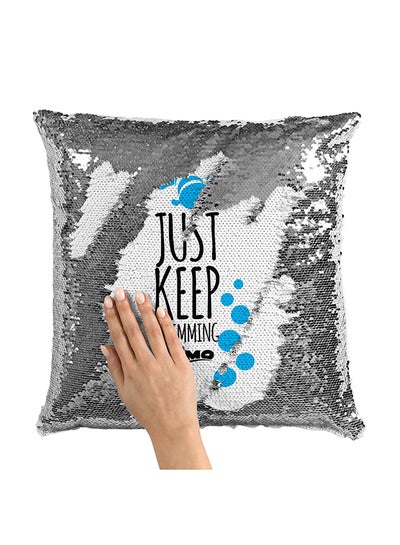 Buy Blue Finding Nemo Quote Sequin Throw Pillow With Stuffing Grey 16x16inch in UAE