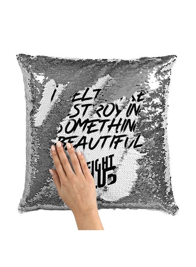 Buy Beautiful Quote Sequin Throw Pillow With Stuffing Multicolour 16x16inch in UAE