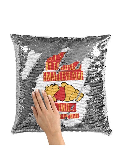 Buy Pooh Nap Quote Sequin Throw Pillow With Stuffing Polyester Multicolour 16x16inch in Saudi Arabia