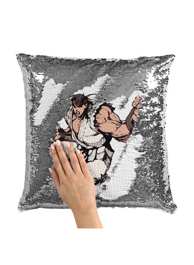 Buy Yu Street Fighter Sequin Throw Pillow With Stuffing Multicolour 16x16inch in UAE