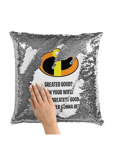 Buy Greater Good Quote Incredibles Sequin Throw Pillow With Stuffing Multicolour 16x16inch in UAE