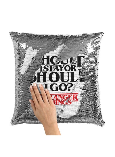 Buy Stranger Things Should I Stay Or Go Sequin Throw Pillow With Stuffing Multicolour 16x16inch in UAE