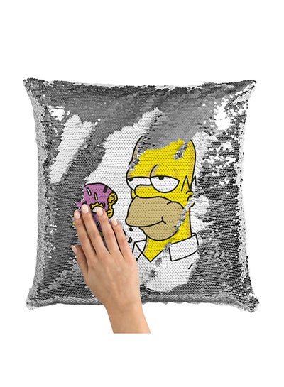 Buy Donut Homer Simpson Sequin Throw Pillow With Stuffing Multicolour 16x16inch in Saudi Arabia