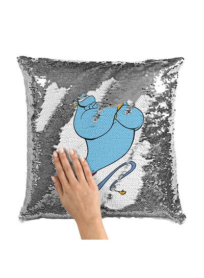 Buy Aladin Genie In The Lamp Sequin Throw Pillow With Stuffing Multicolour 16x16inch in Saudi Arabia