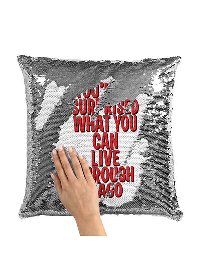 Buy Iago Aladdin Quote Red And Words Motivation Sequin Throw Pillow With Stuffing Multicolour 16x16inch in Saudi Arabia