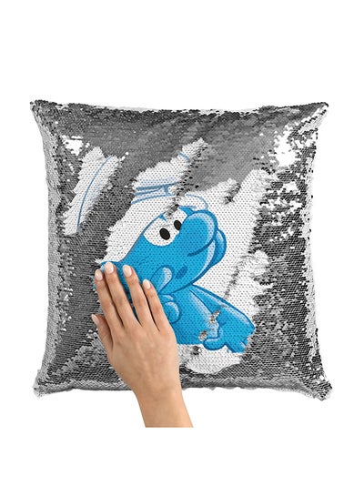 Buy Brainy Smurf Sequin Throw Pillow With Stuffing Multicolour 16x16inch in Saudi Arabia