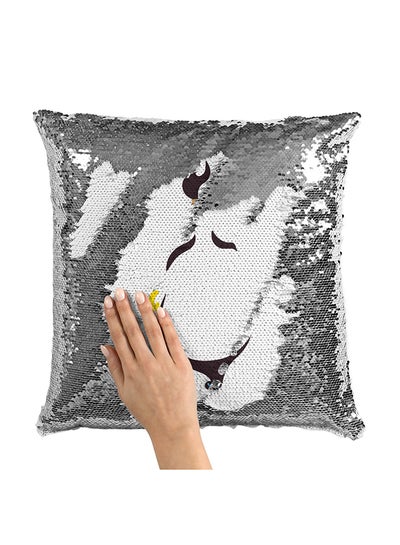 Buy Genie Face Sequin Throw Pillow With Stuffing polyester Multicolour 16x16inch in UAE