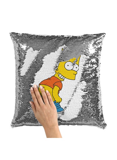 Buy Bart Simpson Pants Sequin Throw Pillow With Stuffing Multicolour 16x16inch in UAE