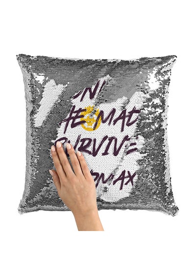 Buy Only Survive Quote Sequin Throw Pillow With Stuffing Multicolour 16x16inch in Saudi Arabia