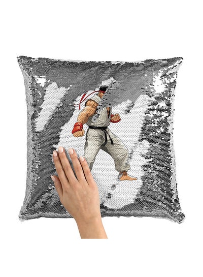 Buy Action Figure Ryu Street Fighter Sequin Throw Pillow With Stuffing Multicolour 16x16inch in UAE