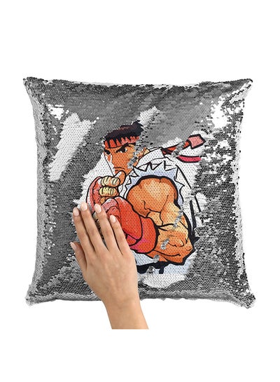 Buy Cartoon Street Fighter Game Sequin Throw Pillow With Stuffing Multicolour 16x16inch in UAE