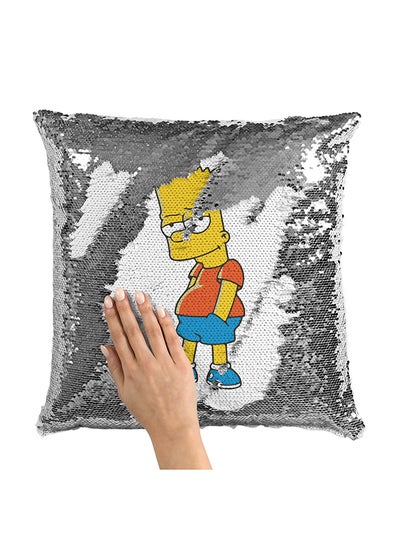 Buy Bart Simpson Sequin Throw Pillow With Stuffing Multicolour 16x16inch in UAE