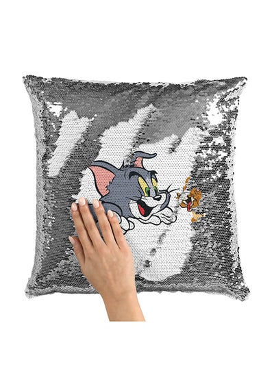 Buy Tom And Jerry Classic Sequin Throw Pillow With Stuffing Polyester Multicolour 16x16inch in Saudi Arabia