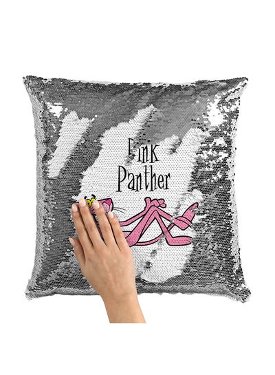 Buy Chilling Pink Panther Sequin Throw Pillow With Stuffing Multicolour 16x16inch in Saudi Arabia