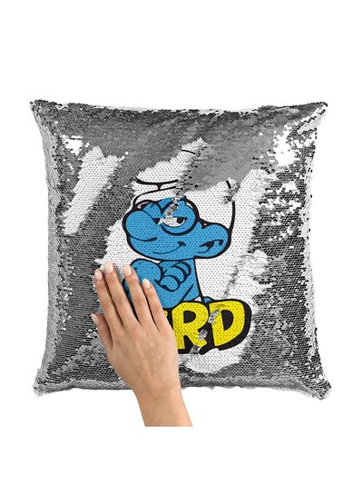 Buy Smurf Nerd Cute Sequin Throw Pillow With Stuffing Multicolour 16x16inch in Saudi Arabia