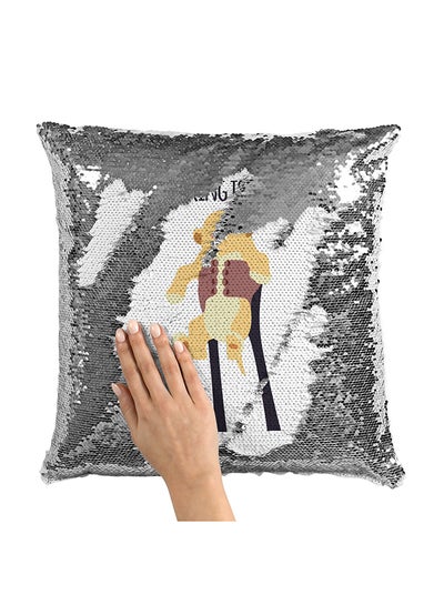 Buy Lion King Sequin Throw Pillow With Stuffing Multicolour 16x16inch in UAE