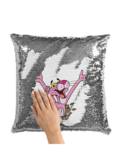 Buy Pink Panther Sequin Throw Pillow With Stuffing Multicolour 16x16inch in UAE