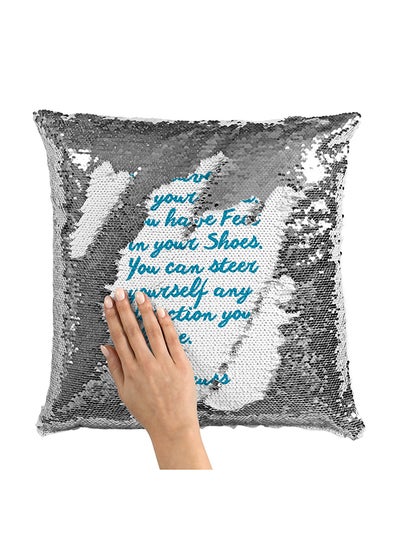 Buy Brain In Your Head Quote Sequin Throw Pillow With Stuffing Multicolour 16x16inch in Saudi Arabia