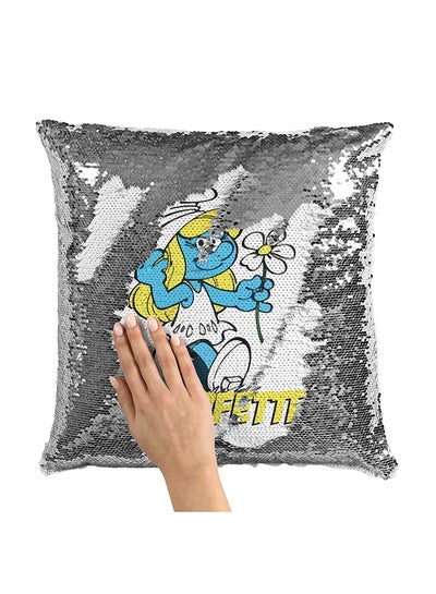 Buy Smurfette Flowers Cute Sequin Throw Pillow With Stuffing Multicolour 16x16inch in UAE