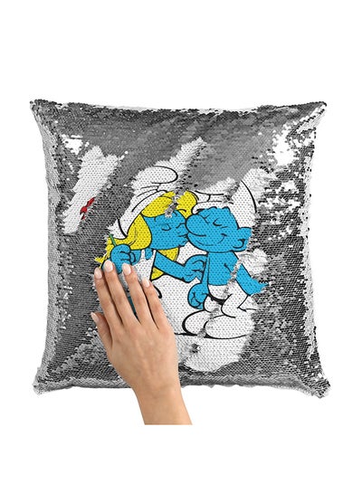 Buy Smurf Children Sequin Throw Pillow With Stuffing Multicolour 16x16inch in UAE