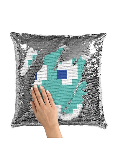 Buy Blue Ghost Pacman Sequin Throw Pillow With Stuffing Multicolour 16x16inch in Saudi Arabia