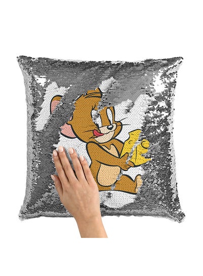 Buy Tom And Jerry Sequin Throw Pillow With Stuffing Multicolour 16x16inch in Saudi Arabia