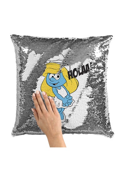 Buy Holaa Cute Smurf Sequin Throw Pillow With Stuffing polyester Multicolour 16x16inch in UAE