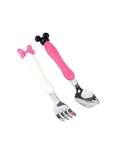 Buy Stainless Steel Fork And Spoon Set Pink/White/Black in Saudi Arabia