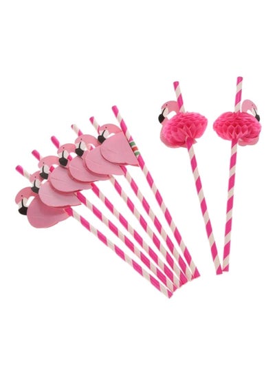 Buy 10-Piece Flamingo Paper Straws Pink/White in Saudi Arabia