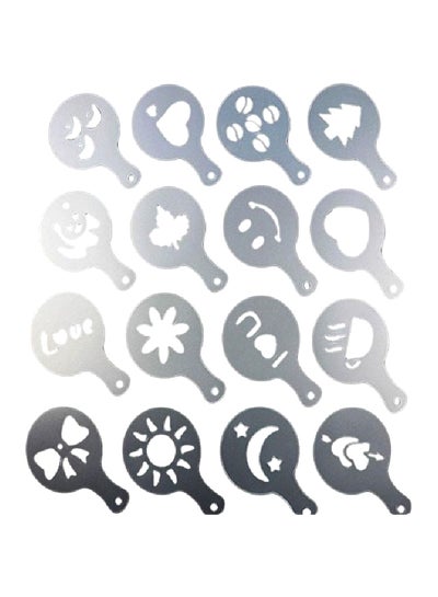 Buy 16-Piece Coffee Barista Stencils Set Grey in Saudi Arabia