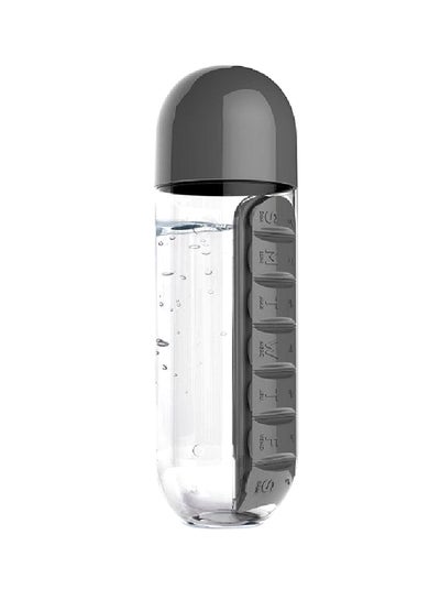 Buy Water Bottle With Daily Pill Box Organizer 600 ml Black/Clear in Saudi Arabia