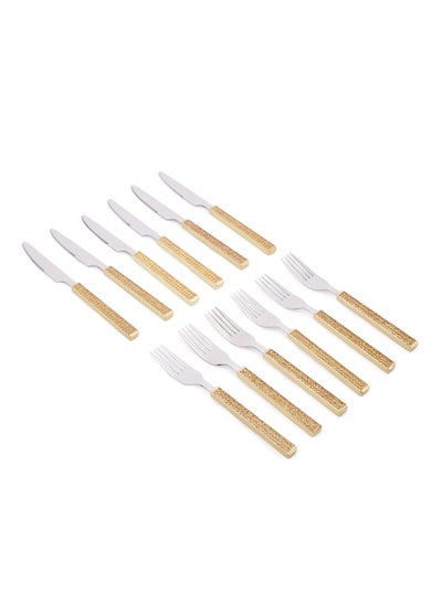 Buy Glitter Gold 12-Piece Fork And Knife Set Multicolour Standard in UAE