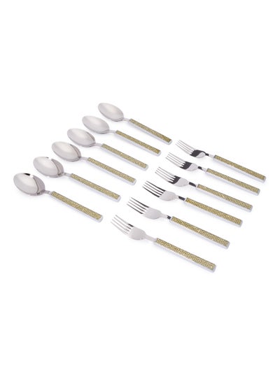 Buy Glitter 12Piece Table Spoon And Fork Cutlery Set Multicolour Standard in UAE