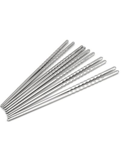 Buy 5-Pair Anti-skip Thread Chopsticks Set Silver 22.3 x 0.5cm in UAE