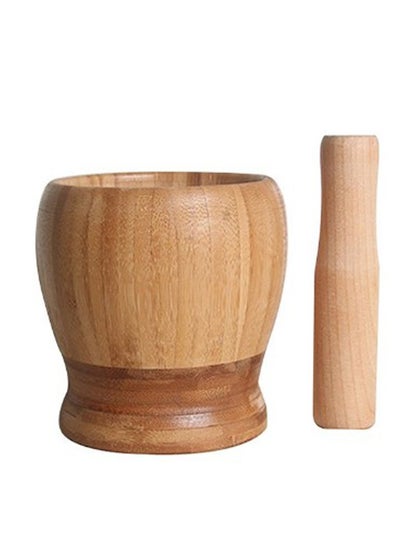 اشتري Bamboo Mortar And Hand Grinder Garlic Masher Pestle بني 12 x 12 سنتيمتر في الامارات