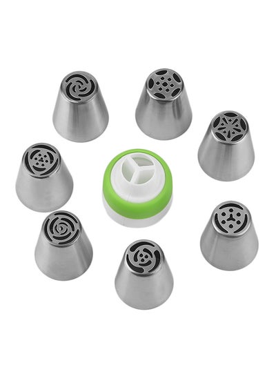 اشتري 8-Pieces Nozzle Mouth Icing Tube Set Silver/Lime Green/White 3.6 x 4 سنتيمتر في السعودية