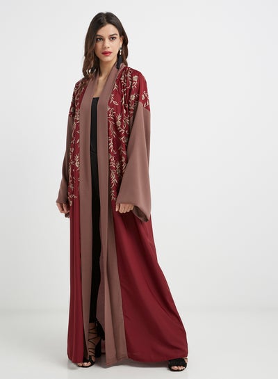 Buy Embroidered Abaya Red/Brown in UAE